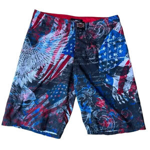MMA Elite Men Board Shorts Eagle Skulls Print Fighting Training Gym Size Medium